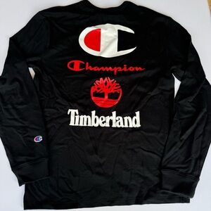 Champion x Timberland Shirt Mens Large Black Heritage Long Sleeve Medium